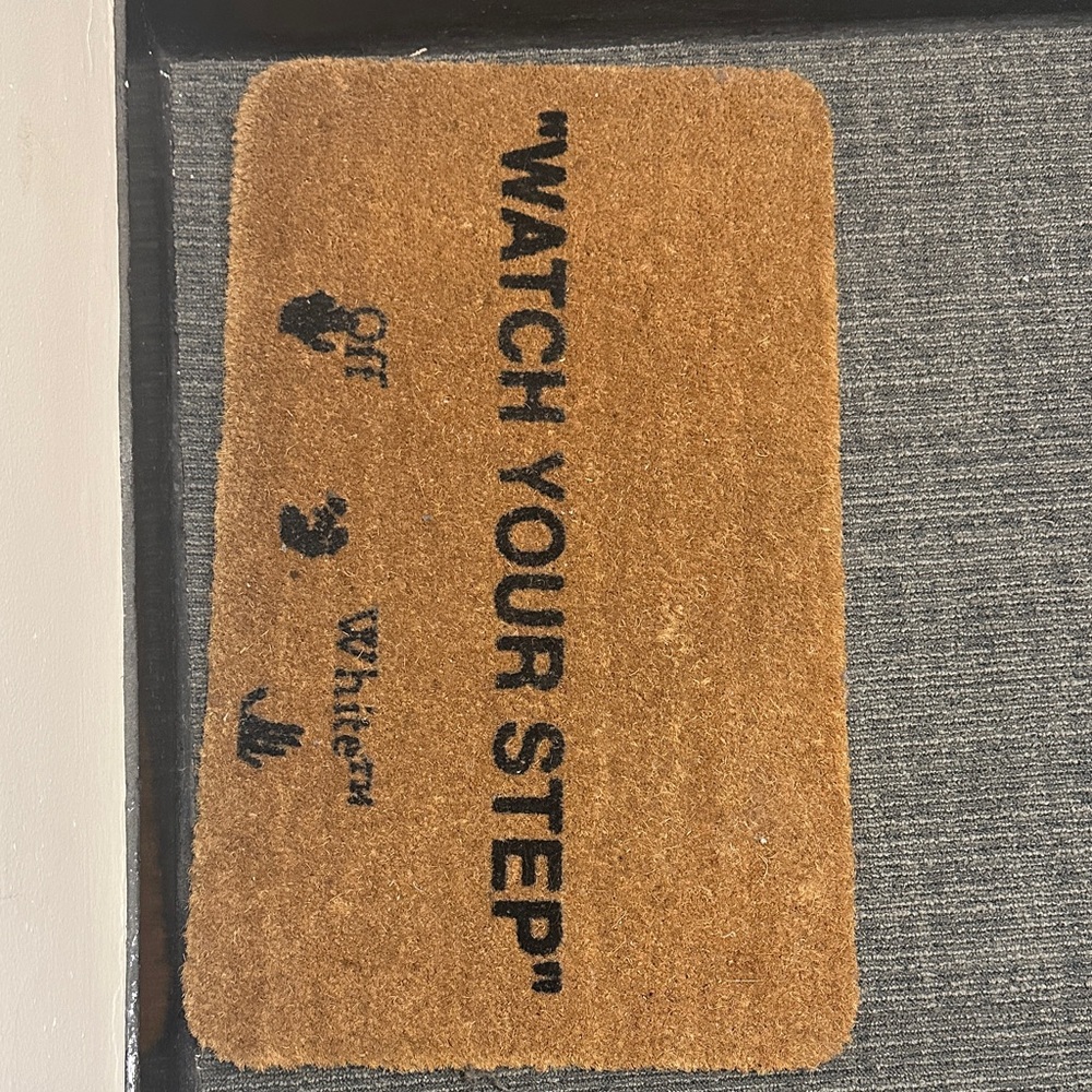 Off-White Brown Doormat with Black Text